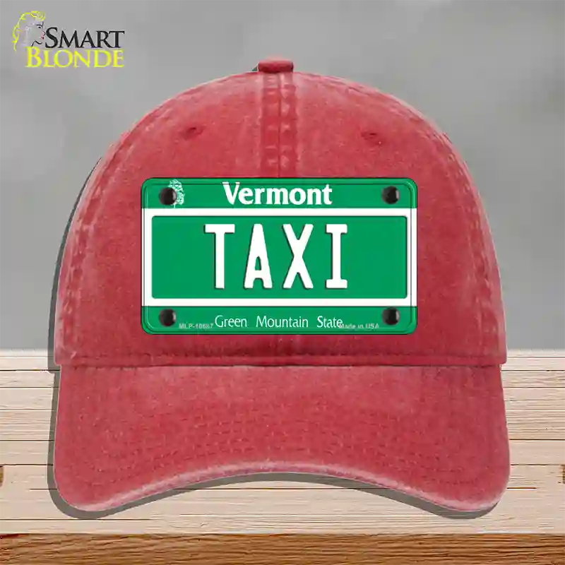 Taxi Vermont Novelty License Plate Hat Unconstructed Cotton / Red