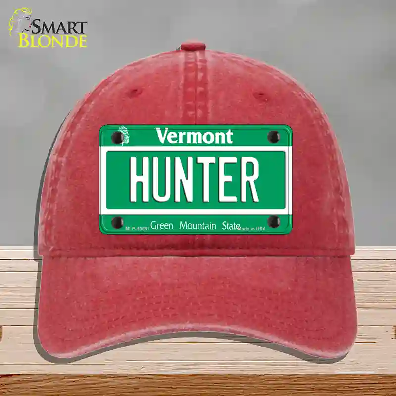 Hunter Vermont Novelty License Plate Hat Unconstructed Cotton / Red