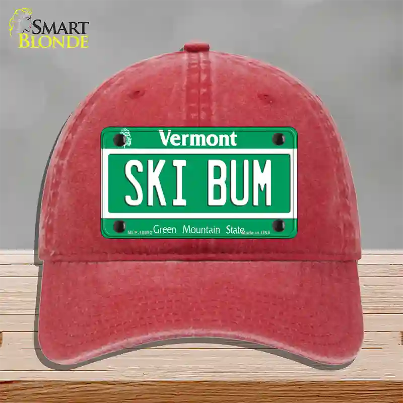 Ski Bum Vermont Novelty License Plate Hat Unconstructed Cotton / Red