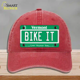 Bike It Vermont Novelty License Plate Hat Unconstructed Cotton / Red