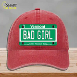 Bad Girl Vermont Novelty License Plate Hat Unconstructed Cotton / Red