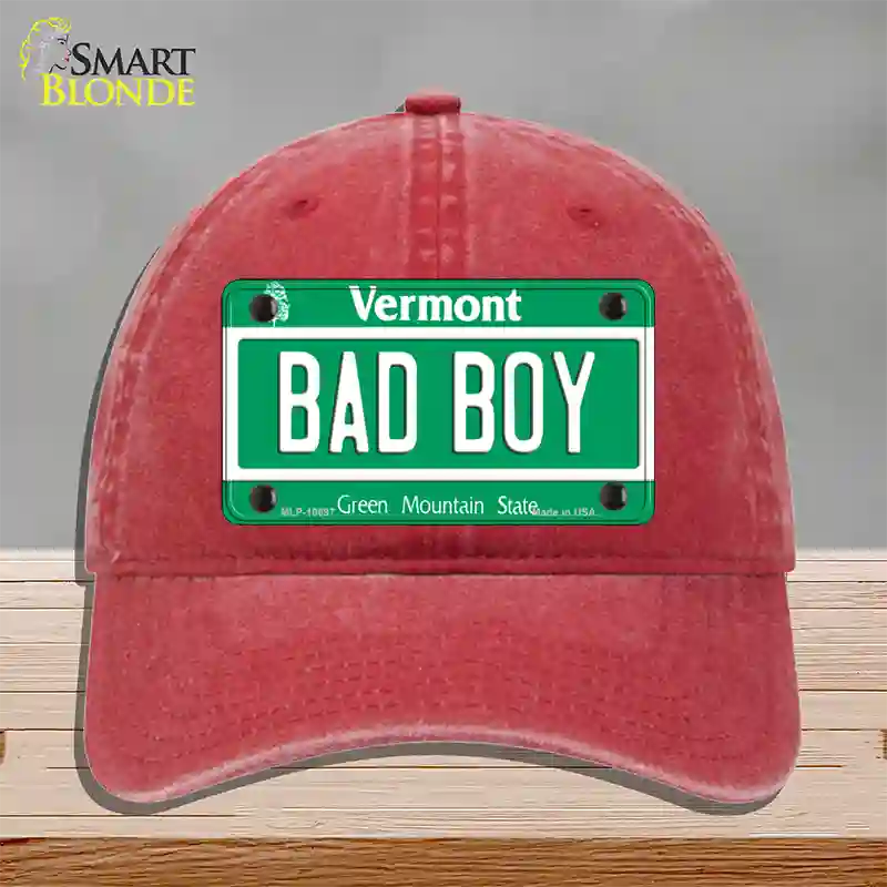 Bad Boy Vermont Novelty License Plate Hat Unconstructed Cotton / Red