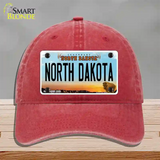 North Dakota Legendary Novelty License Plate Hat Unconstructed Cotton / Red