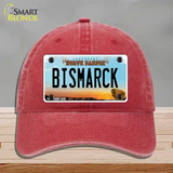 Bismarck North Dakota Novelty License Plate Hat Unconstructed Cotton / Red