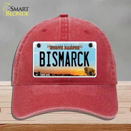 Bismarck North Dakota Novelty License Plate Hat Unconstructed Cotton / Red