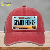 Grand Forks North Dakota Novelty License Plate Hat Unconstructed Cotton / Red