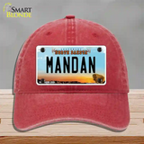 Mandan North Dakota Novelty License Plate Hat Unconstructed Cotton / Red