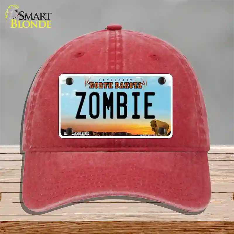 Zombie North Dakota Novelty License Plate Hat Unconstructed Cotton / Red