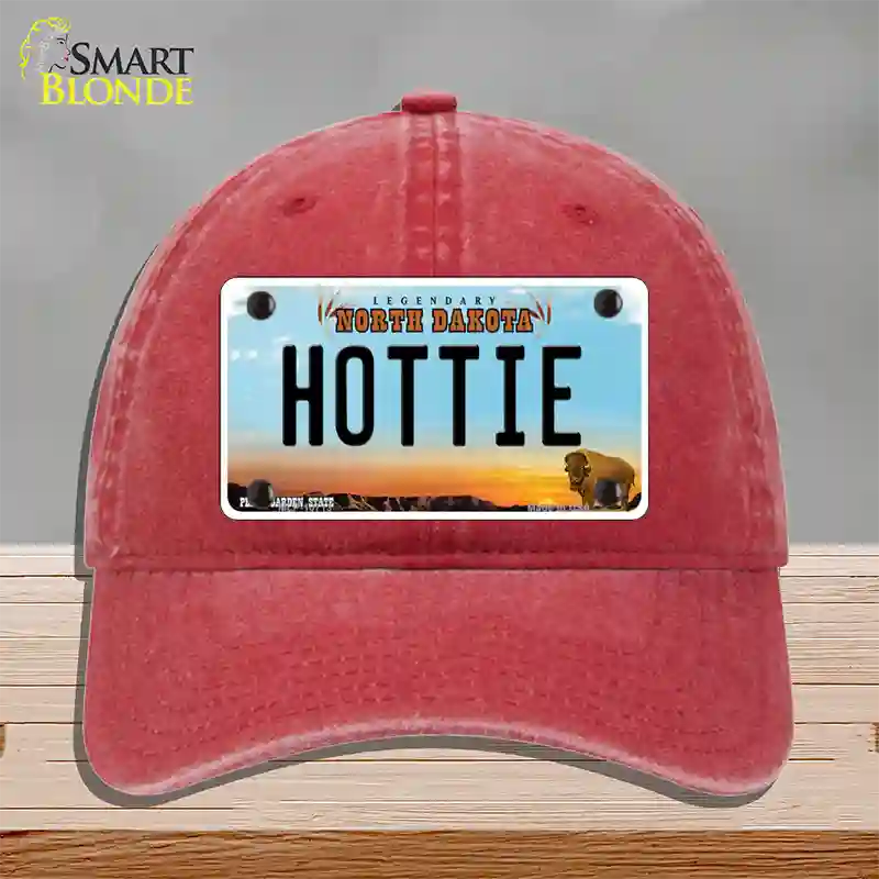 Hottie North Dakota Novelty License Plate Hat Unconstructed Cotton / Red