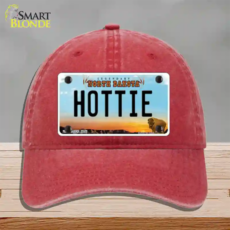 Hottie North Dakota Novelty License Plate Hat Unconstructed Cotton / Red