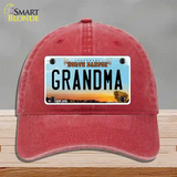 Grandma North Dakota Novelty License Plate Hat Unconstructed Cotton / Red