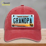 Grandpa North Dakota Novelty License Plate Hat Unconstructed Cotton / Red