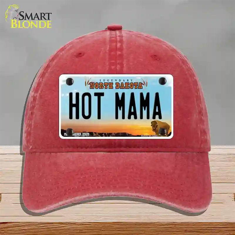 Hot Mama North Dakota Novelty License Plate Hat Unconstructed Cotton / Red