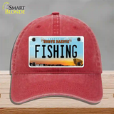 Fishing North Dakota Novelty License Plate Hat Unconstructed Cotton / Red