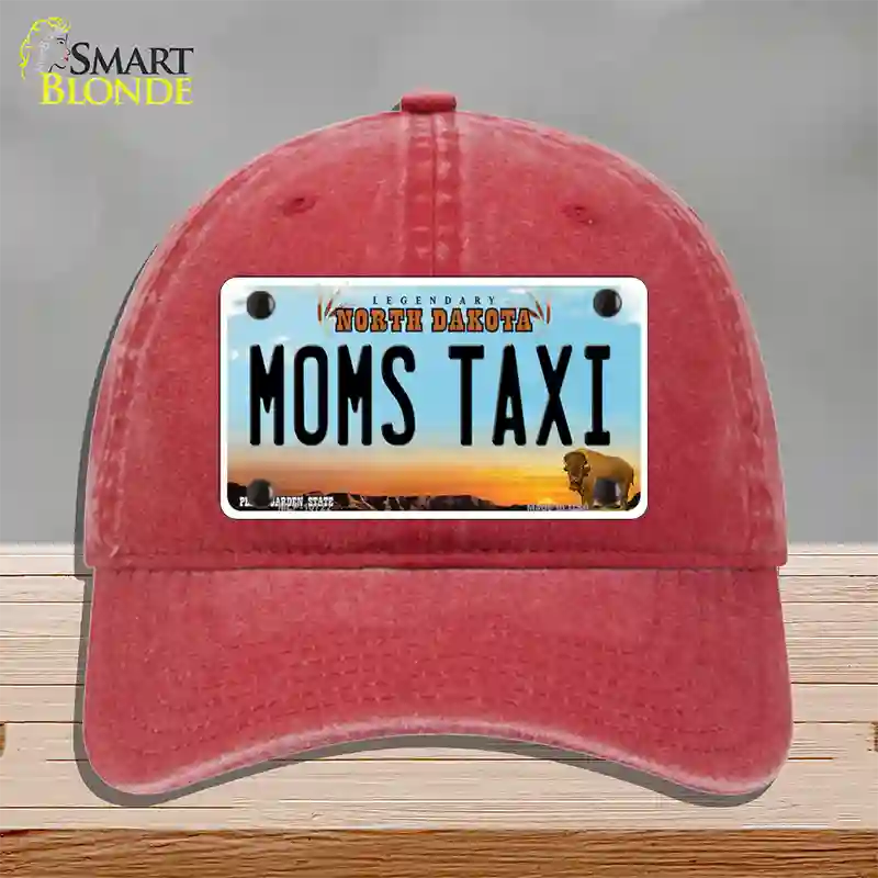 Moms Taxi North Dakota Novelty License Plate Hat Unconstructed Cotton / Red