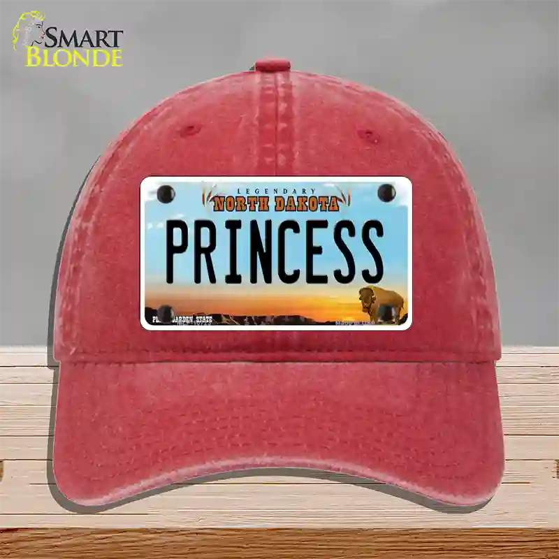 Princess North Dakota Novelty License Plate Hat Unconstructed Cotton / Red