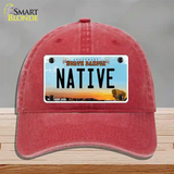 Native North Dakota Novelty License Plate Hat Unconstructed Cotton / Red