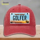 Golfer North Dakota Novelty License Plate Hat Unconstructed Cotton / Red