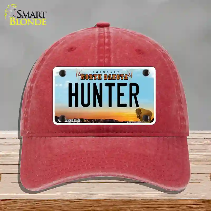 Hunter North Dakota Novelty License Plate Hat Unconstructed Cotton / Red