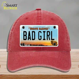 Bad Girl North Dakota Novelty License Plate Hat Unconstructed Cotton / Red