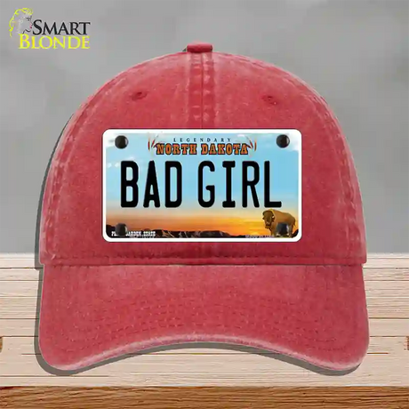 Bad Girl North Dakota Novelty License Plate Hat Unconstructed Cotton / Red