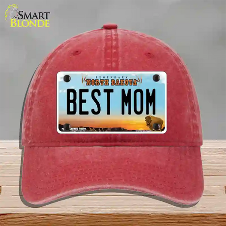 Best Mom North Dakota Novelty License Plate Hat Unconstructed Cotton / Red