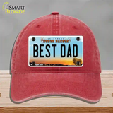 Best Dad North Dakota Novelty License Plate Hat Unconstructed Cotton / Red