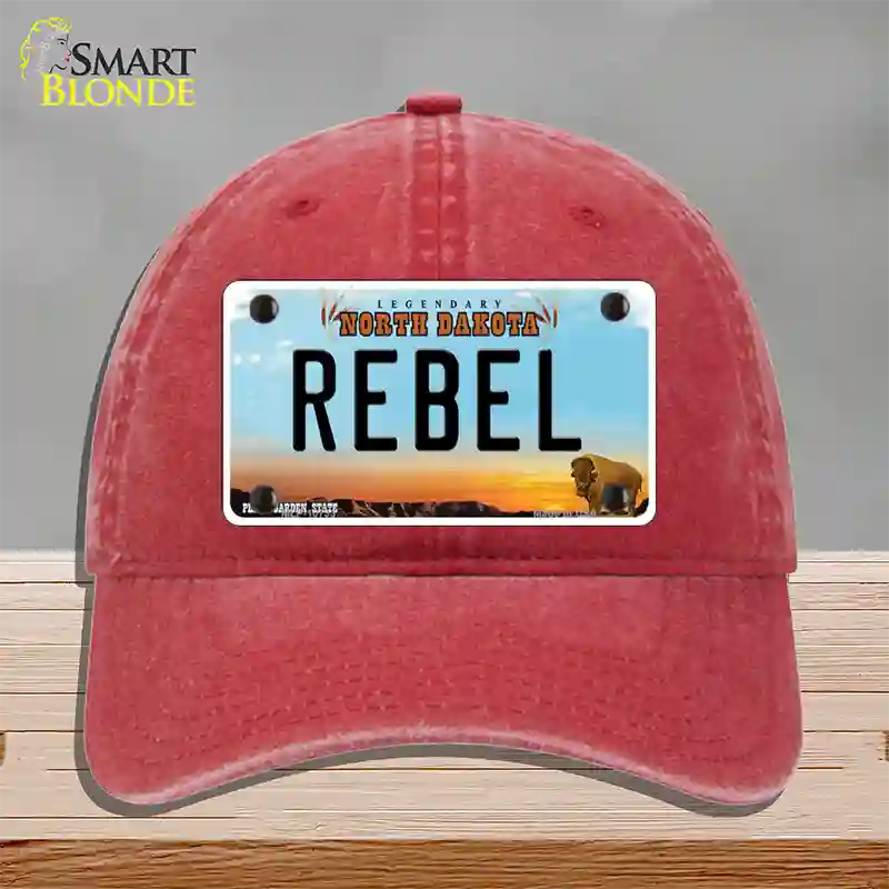 Rebel North Dakota Novelty License Plate Hat Unconstructed Cotton / Red