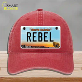 Rebel North Dakota Novelty License Plate Hat Unconstructed Cotton / Red