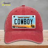 Cowboy North Dakota Novelty License Plate Hat Unconstructed Cotton / Red