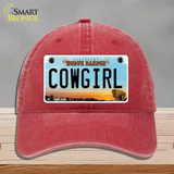 Cowgirl North Dakota Novelty License Plate Hat Unconstructed Cotton / Red