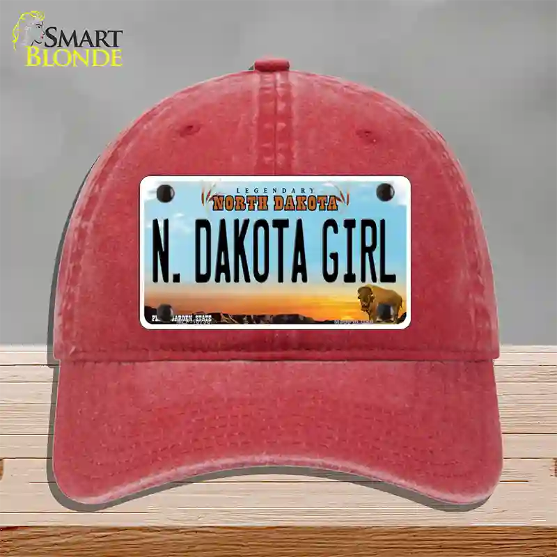 N Dakota Girl North Dakota Novelty License Plate Hat Unconstructed Cotton / Red