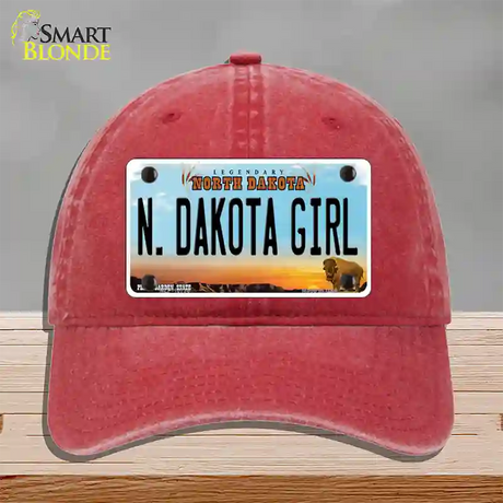 N Dakota Girl North Dakota Novelty License Plate Hat Unconstructed Cotton / Red