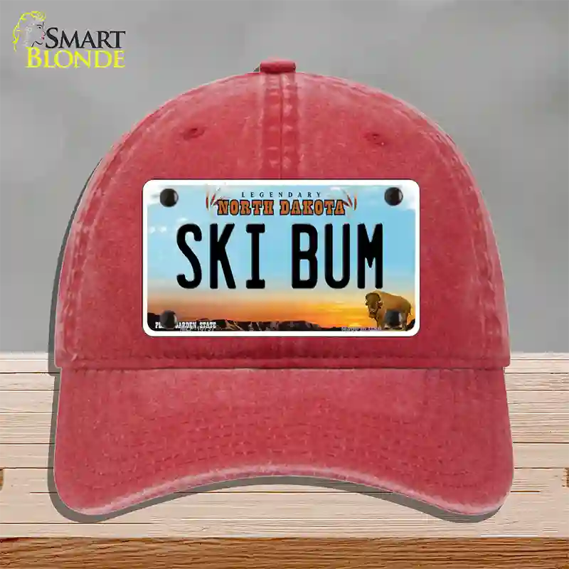 Ski Bum North Dakota Novelty License Plate Hat Unconstructed Cotton / Red