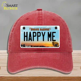 Happy Me North Dakota Novelty License Plate Hat Unconstructed Cotton / Red