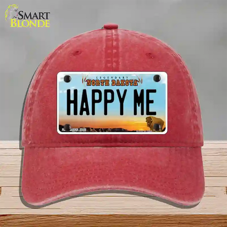 Happy Me North Dakota Novelty License Plate Hat Unconstructed Cotton / Red