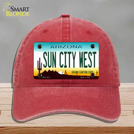 Sun City West Arizona Novelty License Plate Hat Unconstructed Cotton / Red