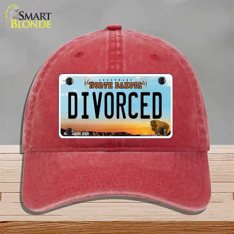 Divorced North Dakota Novelty License Plate Hat Unconstructed Cotton / Red