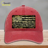 Camo American Flag Support Troops Novelty License Plate Hat Unconstructed Cotton / Red