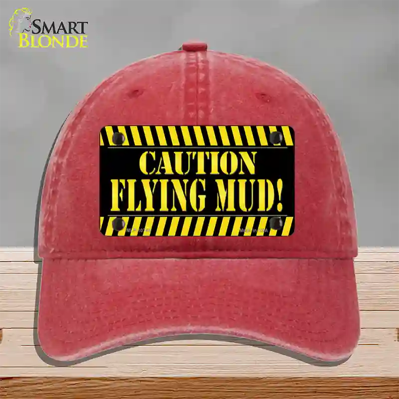 Caution Flying Mud Novelty License Plate Hat Unconstructed Cotton / Red