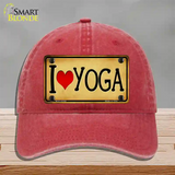 I Heart Yoga Novelty License Plate Hat Unconstructed Cotton / Red