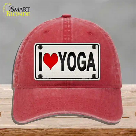 I Love Yoga Silver Novelty License Plate Hat Unconstructed Cotton / Red