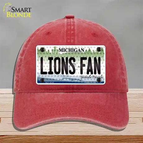 Lions Fan Michigan Novelty License Plate Hat Unconstructed Cotton / Red