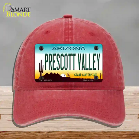 Prescott Valley Arizona Novelty License Plate Hat Unconstructed Cotton / Red