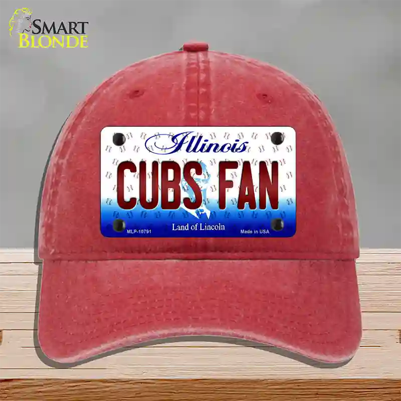 Cubs Fan Illinois Novelty License Plate Hat Unconstructed Cotton / Red