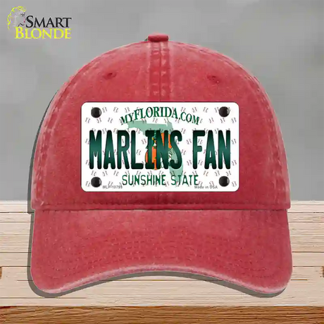 Marlins Fan Florida Novelty License Plate Hat Unconstructed Cotton / Red