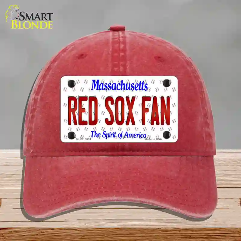 Red Sox Fan Massachusetts Novelty License Plate Hat Unconstructed Cotton / Red