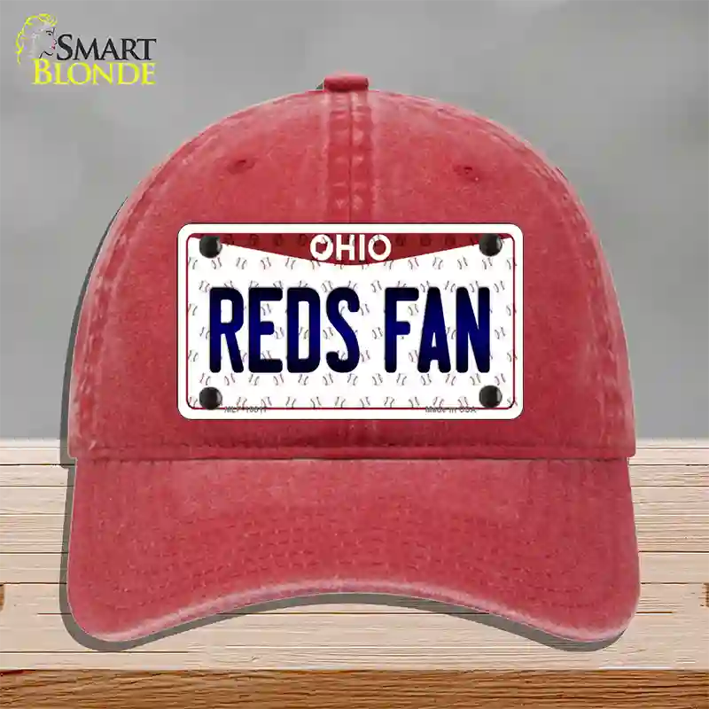 Reds Fan Ohio Novelty License Plate Hat Unconstructed Cotton / Red