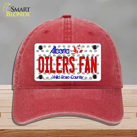 Oilers Fan Alberta Novelty License Plate Hat Unconstructed Cotton / Red