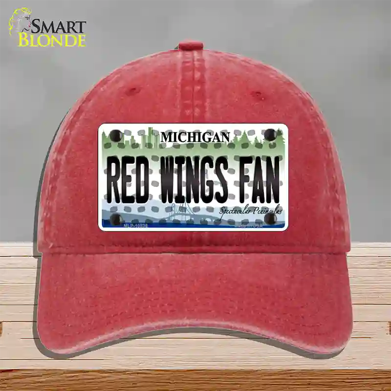 Red Wings Fan Michigan Novelty License Plate Hat Unconstructed Cotton / Red